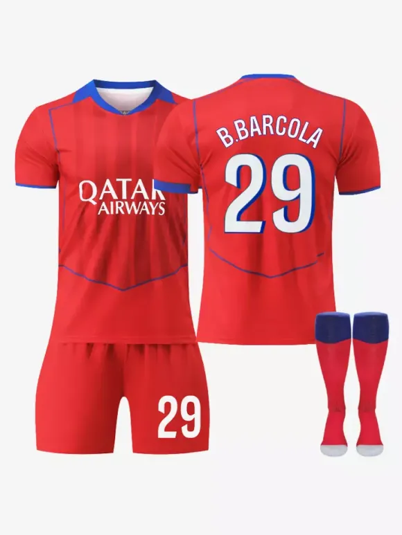 Maillot de football extérieur rouge à manches longues 25/26 personnalisé ensemble 3 pièces pour adultes et enfants