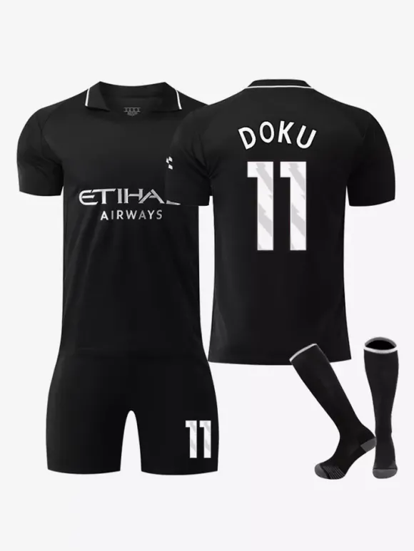 Maillot de football extérieur noir 25/26 ensemble personnalisé 3 pièces pour adultes et enfants