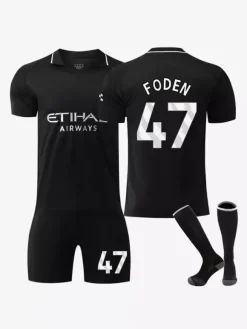 Maillot de football extérieur noir 25/26 ensemble personnalisé 3 pièces pour adultes et enfants