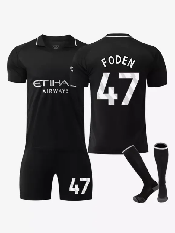 Maillot de football extérieur noir 25/26 ensemble personnalisé 3 pièces pour adultes et enfants