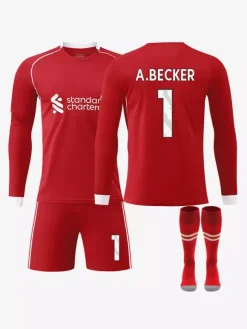 Maillot de football à manches longues rouge domicile 25/26 n° 7 Wirtz n° 9 Isak n° 11 Salah ensemble 3 pièces