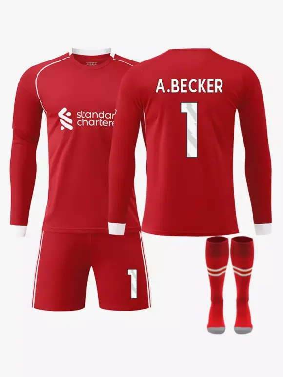 Maillot de football à manches longues rouge domicile 25/26 n° 7 Wirtz n° 9 Isak n° 11 Salah ensemble 3 pièces