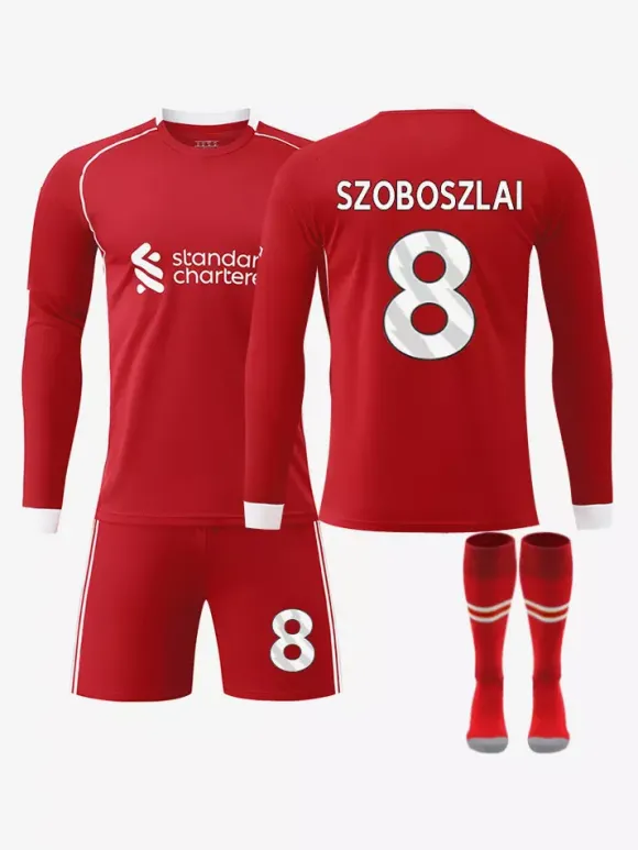 Maillot de football à manches longues rouge domicile 25/26 n° 7 Wirtz n° 9 Isak n° 11 Salah ensemble 3 pièces