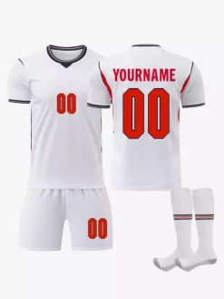 Maillot domicile de l'équipe d'Angleterre de football 2026 ensemble personnalisé 3 pièces pour adultes et enfants