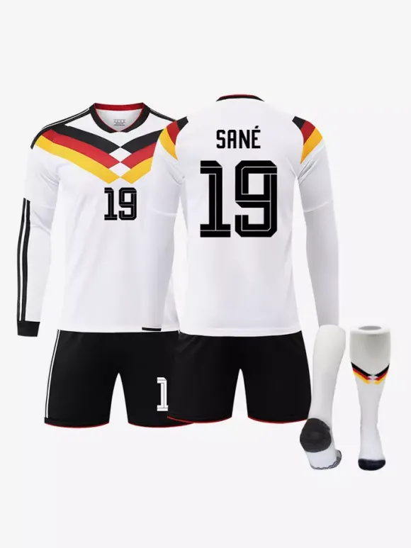 Maillot domicile de l'équipe d'Allemagne de football 2026 manches longues ensemble 3 pièces pour adultes et enfants (n° 17 Wirtz n° 10 Musiala).