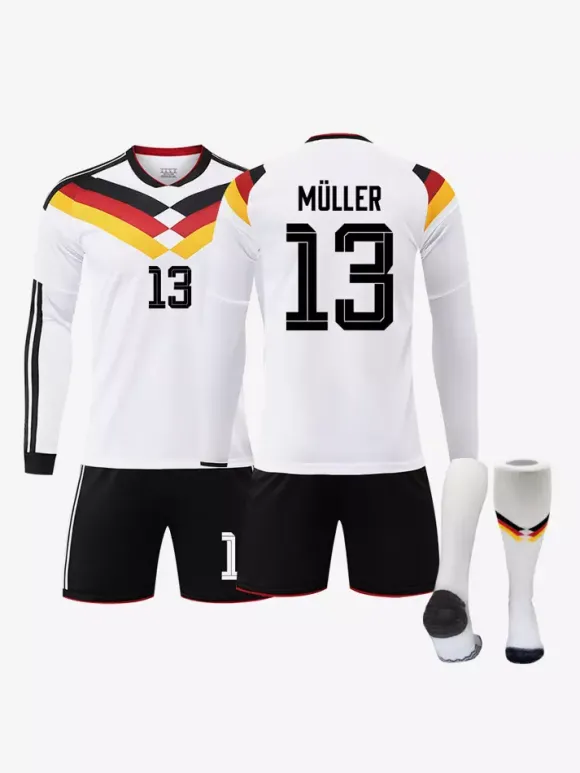 Maillot domicile de l'équipe d'Allemagne de football 2026 manches longues ensemble 3 pièces pour adultes et enfants (n° 17 Wirtz n° 10 Musiala).