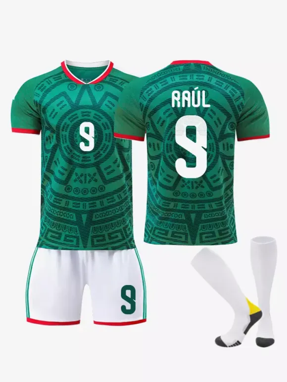 Maillot domicile de l'équipe nationale 2026 numéro 9 Raúl manches courtes vêtements de sport pour adultes et enfants