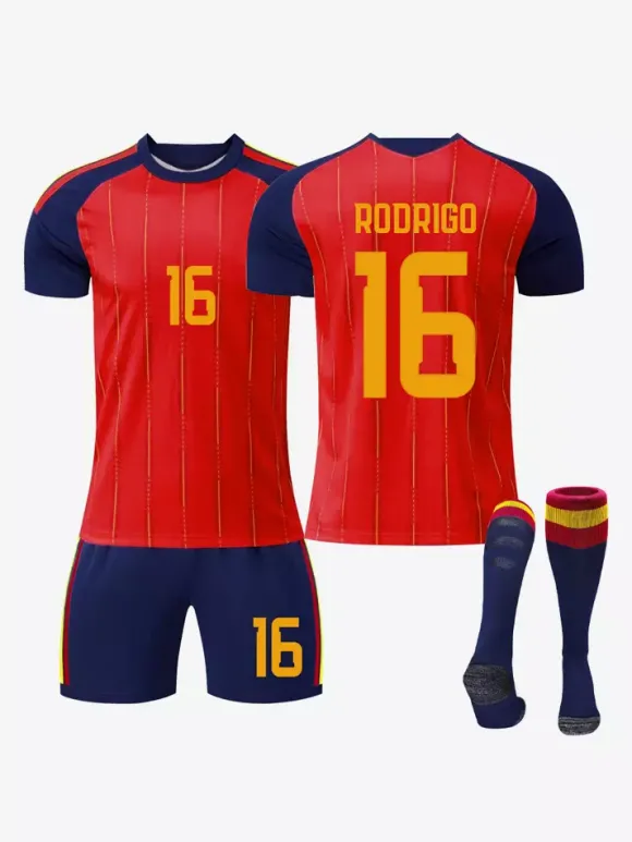 Maillot domicile de l'équipe nationale espagnole 2026 n° 19 Yamal et n° 20 Pedri ensemble 3 pièces pour adultes et enfants