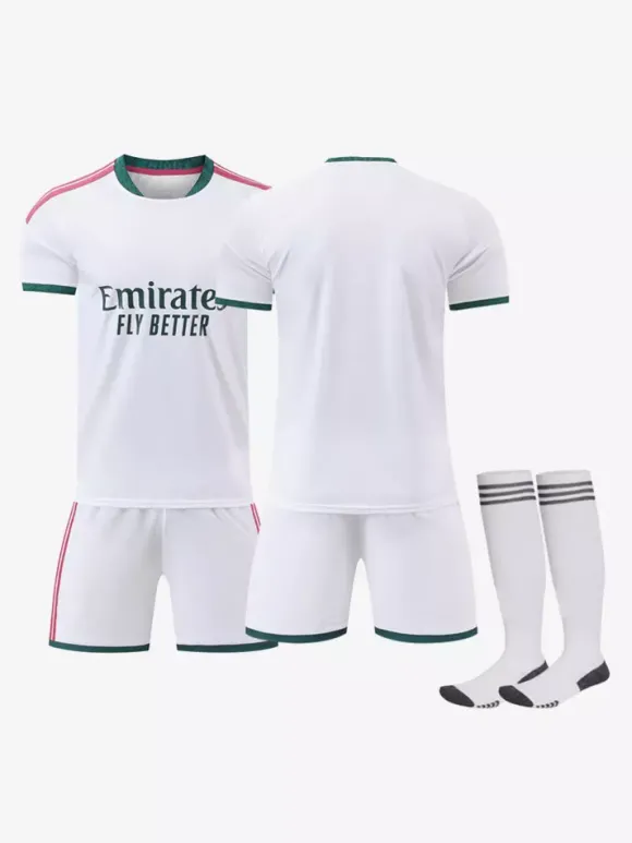Maillot domicile 26/27 du club de football ensemble 3 pièces personnalisé blanc à manches courtes pour adultes et enfants