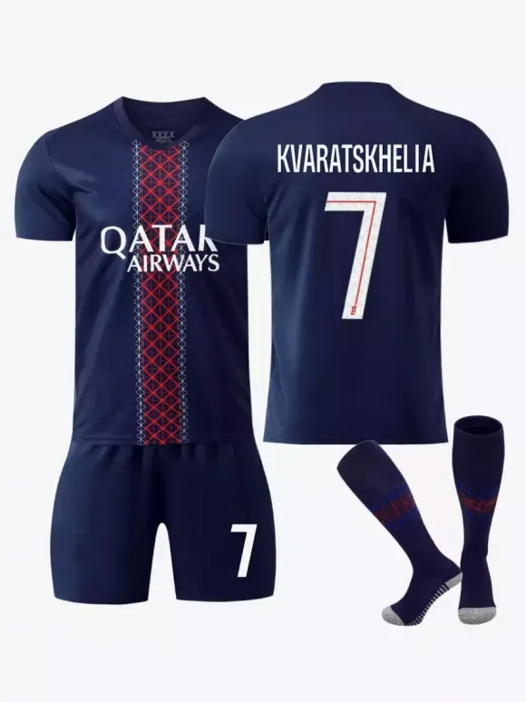 Maillot Domicile du Club de Football 25/26 No.10 Dembélé No.14 Doué No.7 Kvaratskhelia Ensemble 3 Pièces