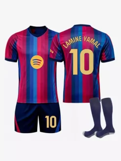 Maillot domicile du FC Barcelone 26/27 n° 10 Yamal n° 8 Pedri rayé ensemble 3 pièces