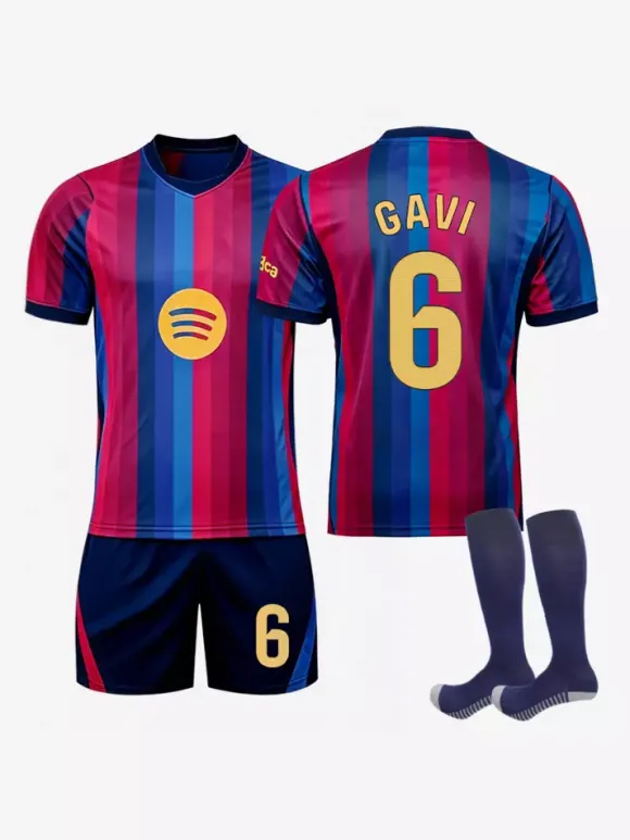 Maillot domicile du FC Barcelone 26/27 n° 10 Yamal n° 8 Pedri rayé ensemble 3 pièces