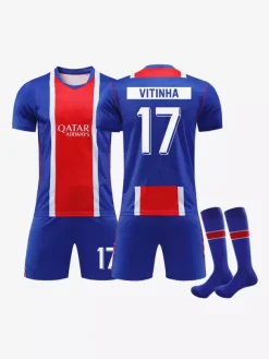 Maillot domicile du PSG Ligue des Champions 26/27 n° 14 DOUE n° 17 VITINHA n° 10 DEMBELE kit 3 pièces pour adultes et enfants