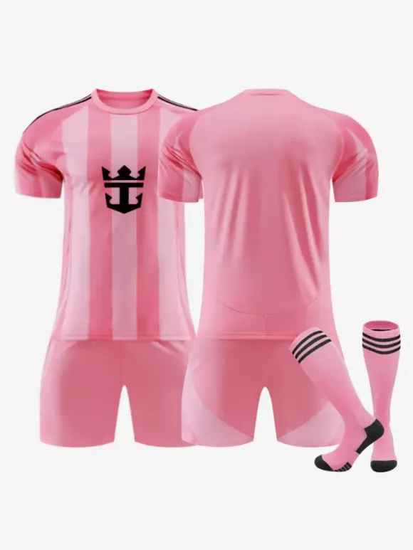 Maillot domicile personnalisé du club de football 25/26 ensemble 3 pièces rose pour adultes et enfants