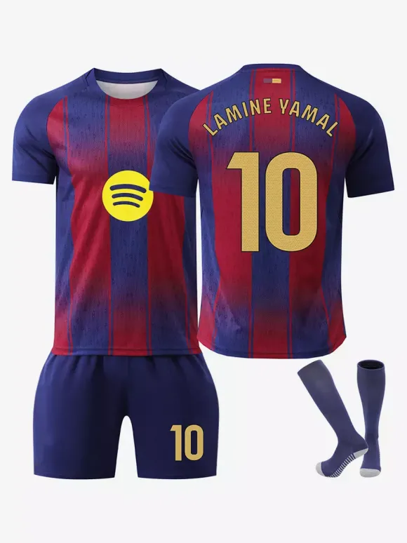 Maillot domicile 3 pièces du club de football LAMINE YAMAL n° 10 25/26 vêtements de sport pour hommes