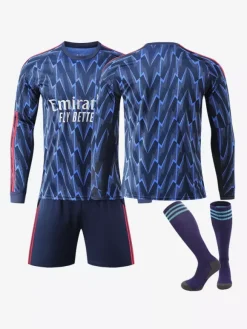 Maillot extérieur de football 25/26 à manches longues pour adultes et enfants ensemble 3 pièces bleu foncé personnalisé