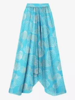 Maillots de bain bleus chics à lacets col en V manches longues bouffantes