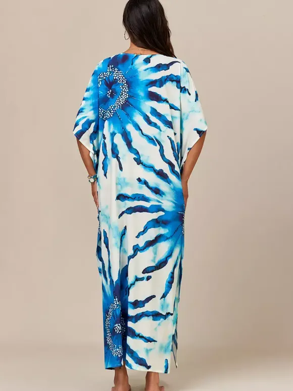 Maillots de bain de plage oversize à manches courtes et col en V style athlétique bleu foncé