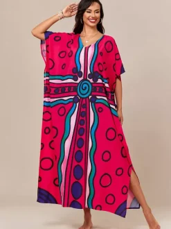 Maillots de bain de plage oversize à manches courtes et col en V style athlétique bleu foncé