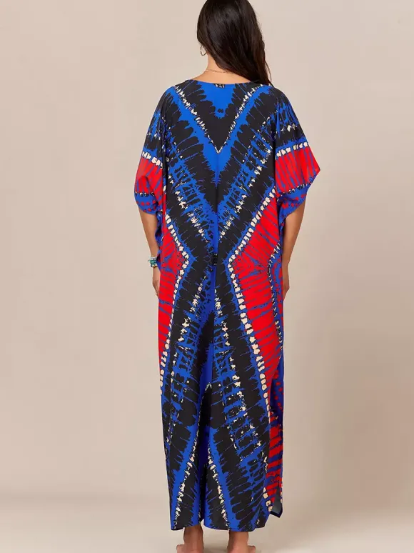 Maillots de bain de plage oversize à manches courtes et col en V style athlétique bleu foncé