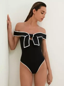 Maillots de bain paréos vêtements pour femmes ensemble maillot de bain blanc chic à n艙uds épaules dénudées sans manches
