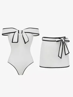 Maillots de bain paréos vêtements pour femmes ensemble maillot de bain blanc chic à n艙uds épaules dénudées sans manches