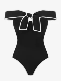 Maillots de bain paréos vêtements pour femmes ensemble maillot de bain blanc chic à n艙uds épaules dénudées sans manches