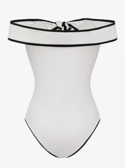 Maillots de bain paréos vêtements pour femmes ensemble maillot de bain blanc chic à n艙uds épaules dénudées sans manches