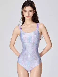 Maillots de bain une pièce pour femmes bretelles argentées décolleté maillots de bain sexy d'été