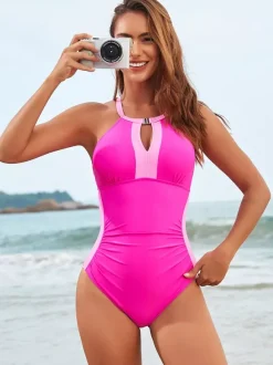 Maillots de bain une pièce roses à bretelles pour femmes maillots de bain sexy d'été