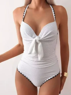Maillots de bain une pièce pour femmes n艙uds blancs maillots de bain d'été pour la plage
