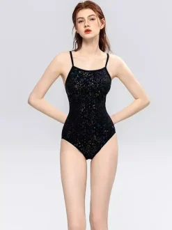 Maillots de bain une pièce pour femmes noirs et argentés maillots de bain sexy d'été
