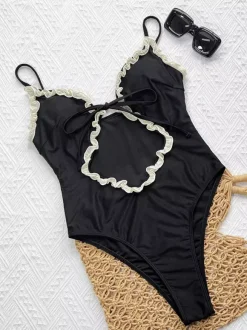 Maillots de bain une pièce pour femmes imprimé léopard bretelles découpées décolleté maillots de bain sexy d'été