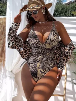 Maillots de bain une pièce pour femmes imprimé léopard bretelles découpées maillots de bain d'été pour la plage
