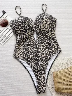 Maillots de bain une pièce pour femmes jaunes à bretelles découpées et décolleté croisé parfaits pour la plage et l'été