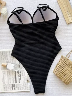 Maillots de bain une pièce pour femmes jaunes à bretelles découpées et décolleté croisé parfaits pour la plage et l'été