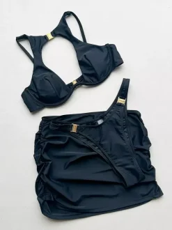 Maillots de bain deux pièces pour femmes détails métalliques noirs taille naturelle maillots de bain d'été sexy