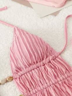Maillots de bain deux pièces pour femmes roses à lacets maillots de bain sexy d'été