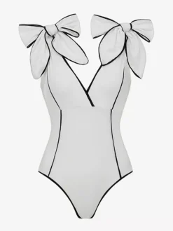 Maillots de bain paréos vêtements pour femmes ensemble maillot de bain blanc sexy à n艙uds col en V sans manches