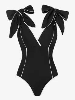 Maillots de bain paréos vêtements pour femmes ensemble maillot de bain blanc sexy à n艙uds col en V sans manches
