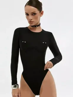 Maillots de bain une pièce pour femmes détails métalliques blancs col bijou maillots de bain d'été pour la plage