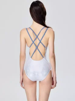 Maillots de bain une pièce pour femmes blancs à bretelles décolleté sexy été