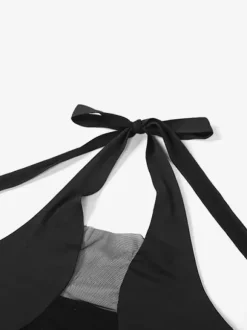 Maillots De Bain Une Pièce Pour Femmes Noir Col En U Transparent Découpé Sexy