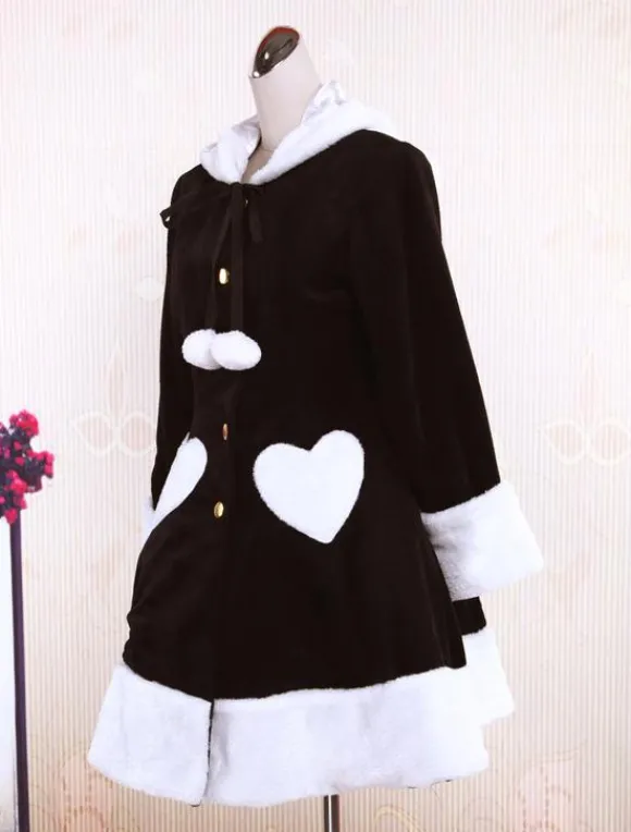 Manateau Lolita Douce noir en Laine avec Manches longues Déguisements Halloween