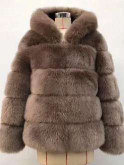 Manteau à capuche en fausse fourrure Veste courte d'hiver en fourrure écologique pour femme 2026