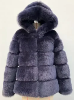 Manteau à capuche en fausse fourrure Veste courte d'hiver en fourrure écologique pour femme 2026