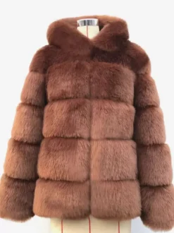 Manteau à capuche en fausse fourrure Veste courte d'hiver en fourrure écologique pour femme 2026