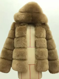 Manteau à capuche en fausse fourrure Veste courte d'hiver en fourrure écologique pour femme 2026