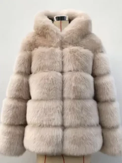 Manteau à capuche en fausse fourrure Veste courte d'hiver en fourrure écologique pour femme 2026