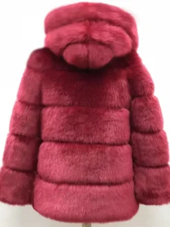 Manteau à capuche en fausse fourrure Veste courte d'hiver en fourrure écologique pour femme 2026